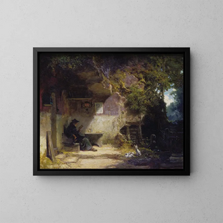 Der Einsiedler vor seiner Rückzug - Carl Spitzweg — gerahmtes Bild an der Wand