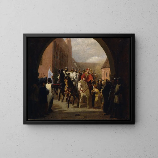 Eingang der Ritter in das Studierzimmer von Marienburg - Carl Steffeck — gerahmtes Bild an der Wand