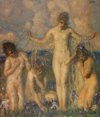 Carl Von Marr - Four female nudes in a meadow with irises.webp