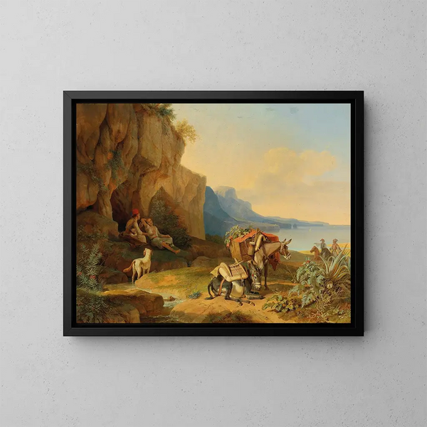 Die Griechen ruhen auf dem Weg zum Markt - Carl Wilhelm von Heideck — gerahmtes Bild an der Wand
