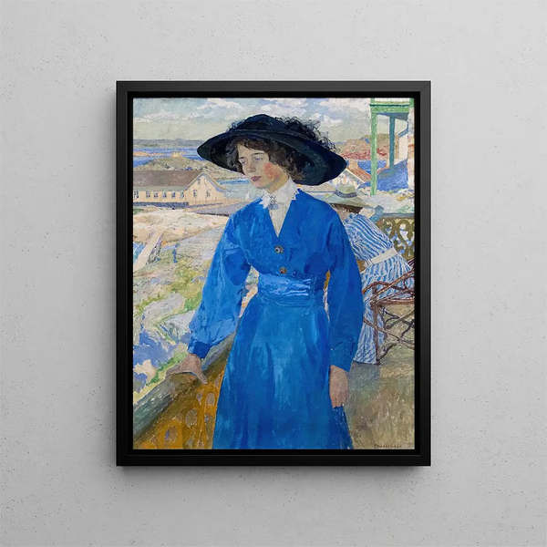 Mädchen in Blau - Carl Wilhelmson — gerahmtes Bild an der Wand