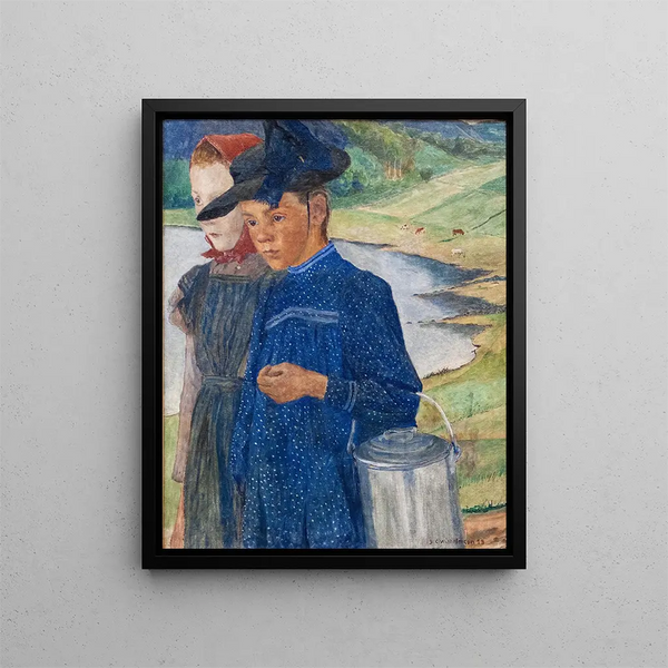 Zwei Mädchen auf der Straße - Carl Wilhelmson — gerahmtes Bild an der Wand