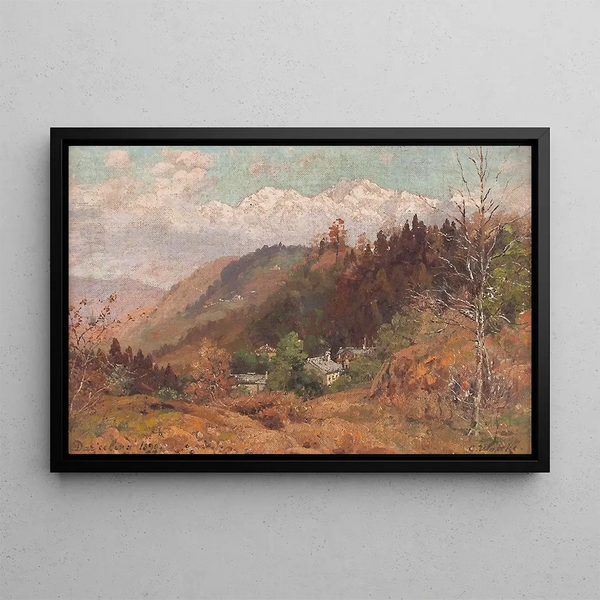 Landschaft mit Bergen im Westbengalen - Carl Wuttke — gerahmtes Bild an der Wand