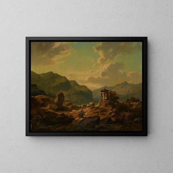 Landschaft mit Bergsee - Carlo Brioschi — gerahmtes Bild an der Wand