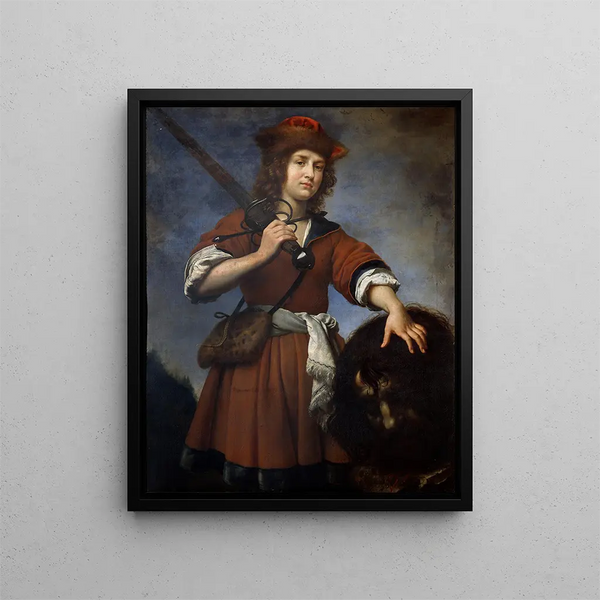 David mit dem Kopf Goliaths - Carlo Dolci — gerahmtes Bild an der Wand