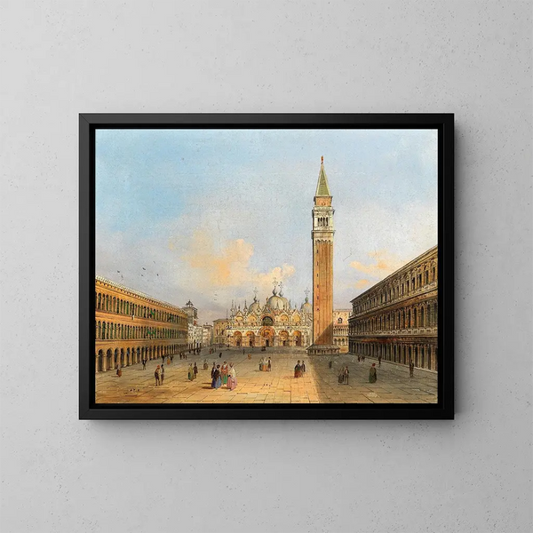 Eine Ansicht des Markusplatzes und des Campanile - Carlo Grubacs — gerahmtes Bild an der Wand