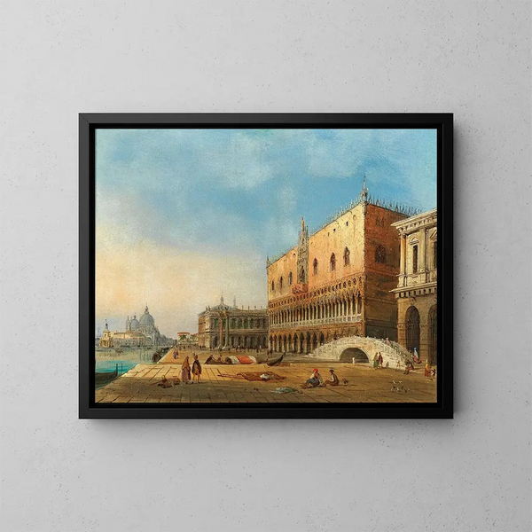 Venedig, Blick auf den Markusbecken und den Dogenpalast mit der Santa Maria della Salute im Hintergrund - Carlo Grubacs — gerahmtes Bild an der Wand