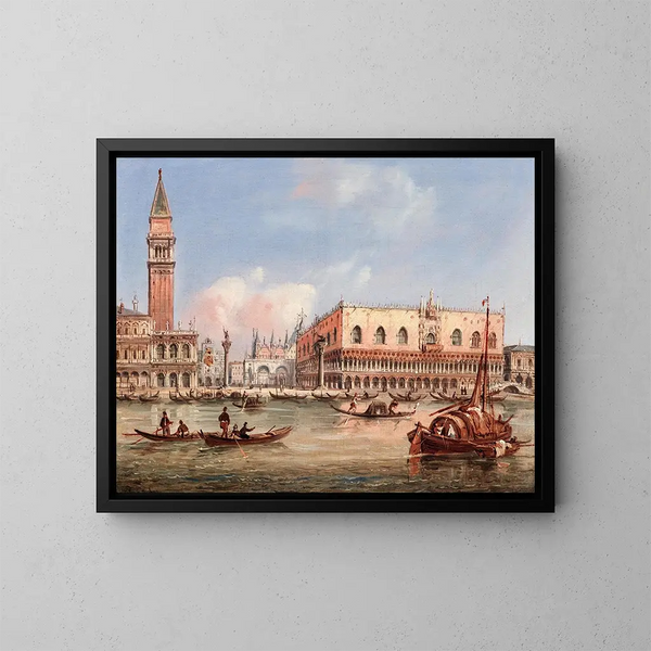 Venedig, Blick auf die Piazzetta und den Dogenpalast vom Bacino di San Marco - Carlo Grubacs — gerahmtes Bild an der Wand