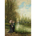 Zwei elegante Damen mit einem rosa Sonnenschirm im Park - Carlo Pittara — Ansicht des Kunstwerks