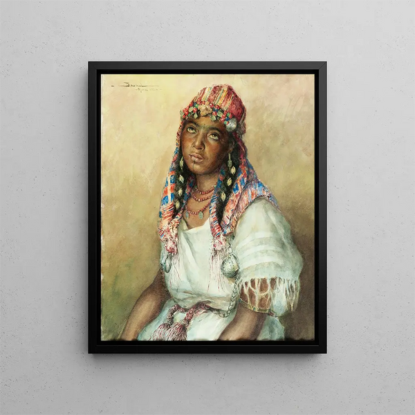 Frau in Weiß - Carlos Abascal — gerahmtes Bild an der Wand