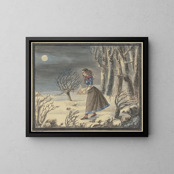 Die Dichterin Anna Louise Karsch in einer Winterlandschaft im Mondschein - Caroline Pierson — gerahmtes Bild an der Wand