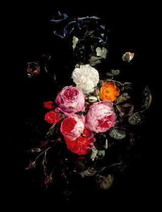 Carstian Luyckx - A Festoon of Roses hanging from a Blue Ribbon with Butterflies and Insects.webp