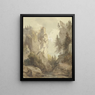Caspar Scheuren - Eine brennende Burg auf einem Felsen.webp