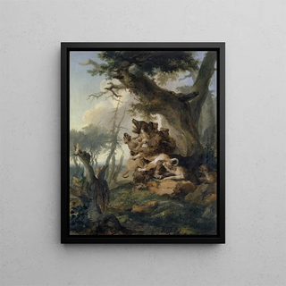 Caspar Wolf - Bear Attacked by a Pack of Hounds.webp