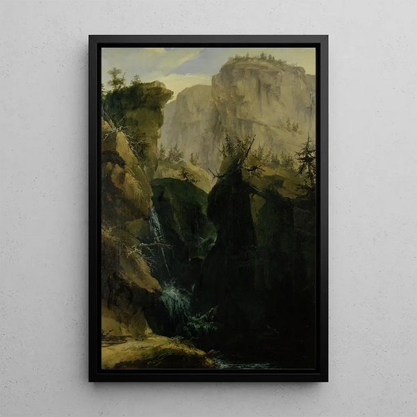 Canyon mit Wasserfall - Caspar Wolf — gerahmtes Bild an der Wand