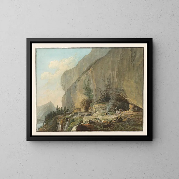 Ansicht der Höhle von Saint Beat am Thunersee - Caspar Wolf — gerahmtes Bild an der Wand