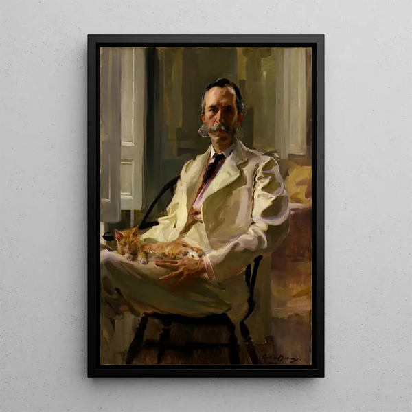 Mann mit Katze - Cecilia Beaux — gerahmtes Bild an der Wand