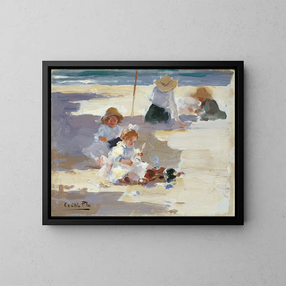 Spielen am Strand - Cecilio Pla y Gallardo — gerahmtes Bild an der Wand