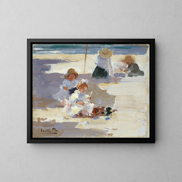 Spielen am Strand - Cecilio Pla y Gallardo — gerahmtes Bild an der Wand