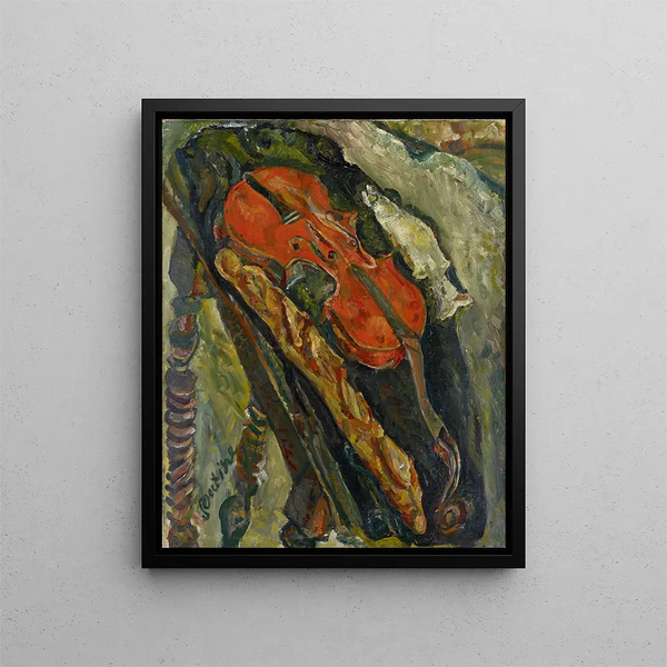 Naturstillleben mit Violine, Brot und Fisch - Chaïm Soutine — gerahmtes Bild an der Wand