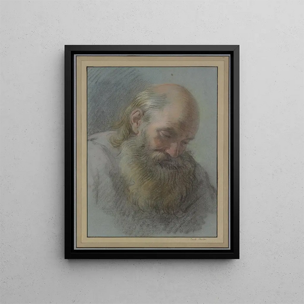 Kopf eines alten bärtigen Mannes - Charles André van Loo — gerahmtes Bild an der Wand