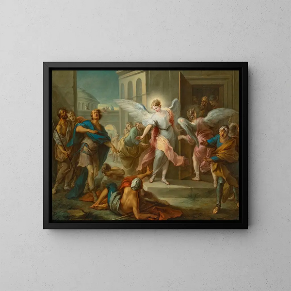 L'aveuglement der Einwohner von Sodoma - Charles André van Loo — gerahmtes Bild an der Wand