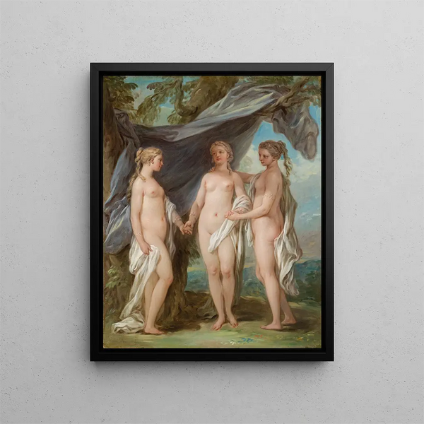 Die drei Grazien - Charles André van Loo — gerahmtes Bild an der Wand