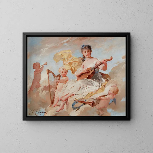 Allegorie der Musik - Charles Chaplin — gerahmtes Bild an der Wand