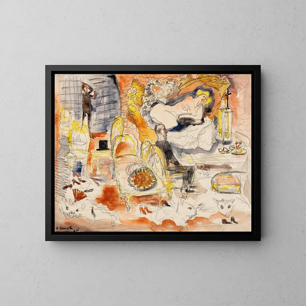 Das Graf Muffat entdeckt Nana mit dem Marquis de Chouard - Charles Demuth — gerahmtes Bild an der Wand