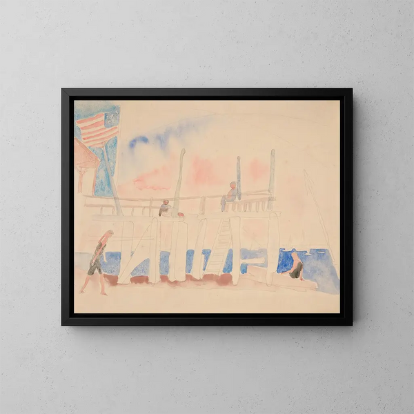 Quai mit vier Figuren - Charles Demuth — gerahmtes Bild an der Wand