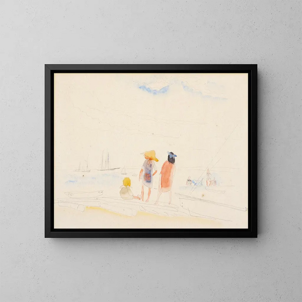 Zwei Frauen und ein Kind am Strand - Charles Demuth — gerahmtes Bild an der Wand