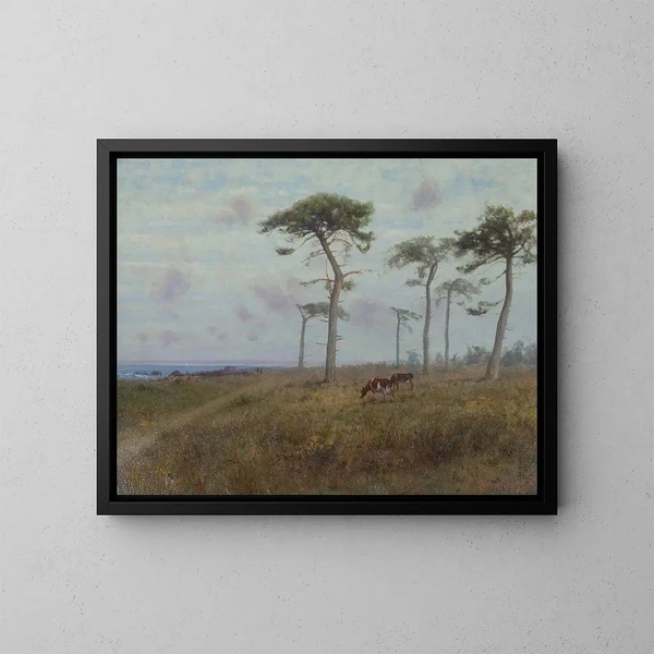 Bétail paissant parmi les cyprès de Monterey - Charles Dorman Robinson — gerahmtes Bild an der Wand
