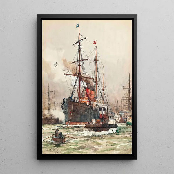 Charles Edward Dixon - The Aurania Under Escort As She Leaves The Harbour At Liverpool.webp