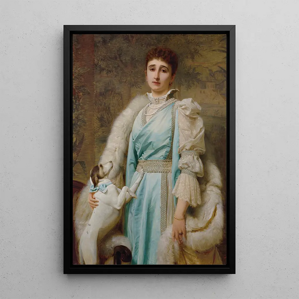 Portrait einer Dame in Aquamarin-Kleid - Charles Edward Perugini — gerahmtes Bild an der Wand