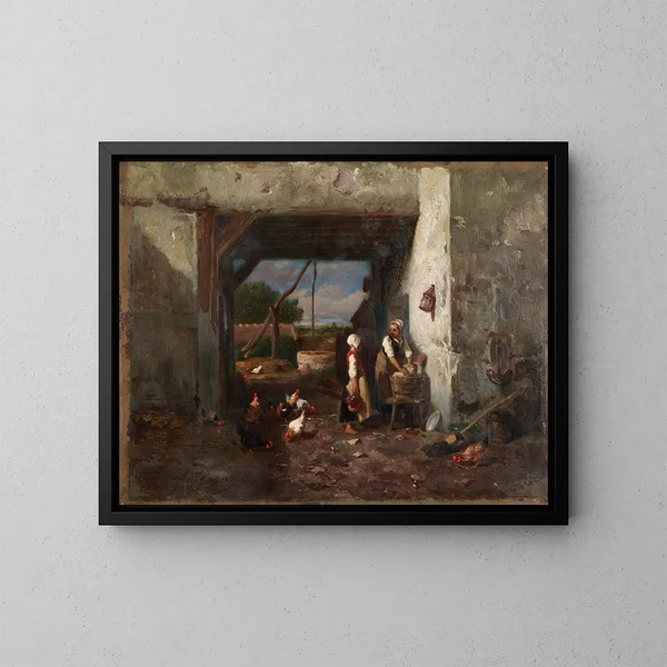 Hühnerhof - Charles Émile Jacque — gerahmtes Bild an der Wand