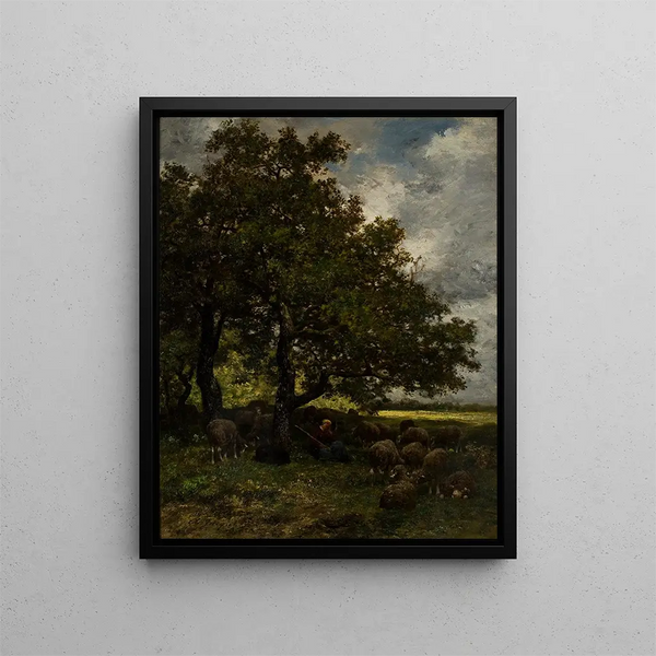 Ländliche Landschaft - Charles Émile Jacque — gerahmtes Bild an der Wand