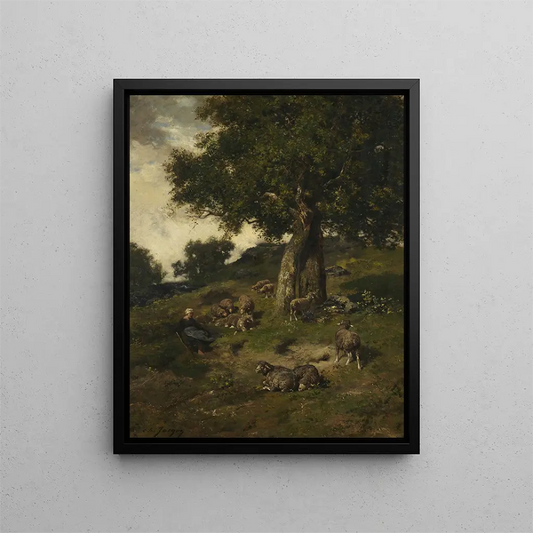 Bergère und Schafe - Charles Émile Jacque — gerahmtes Bild an der Wand