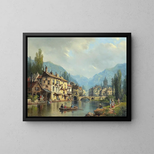 Eine alpine Stadt im Frühling - Charles Euphrasie Kuwasseg — gerahmtes Bild an der Wand