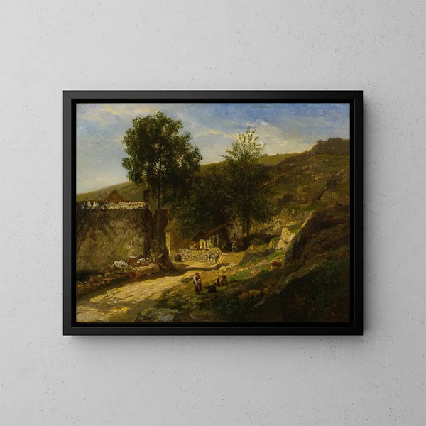 Eingang des Dorfes - Charles François Daubigny — gerahmtes Bild an der Wand