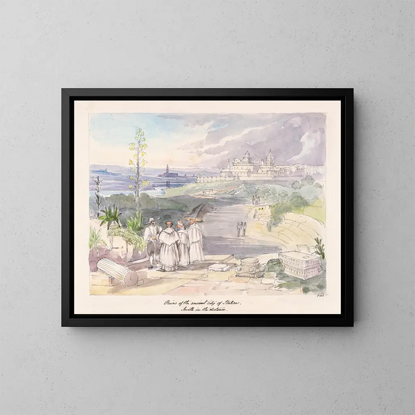Ruinen der alten Stadt Itálica, Sevilla in der Ferne - Charles Hamilton Smith — gerahmtes Bild an der Wand