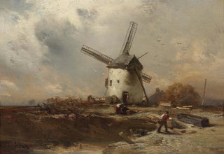Charles Hoguet - Landschaft mit Windmhlen und figrlicher Staffage.webp