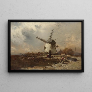Charles Hoguet - Landschaft mit Windmhlen und figrlicher Staffage.webp