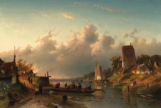 Charles Leickert - A ferry crossing a river in the evening.webp