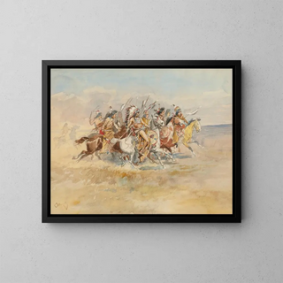 Gruppe des Blackfeet-Kriegs - Charles Marion Russell — gerahmtes Bild an der Wand
