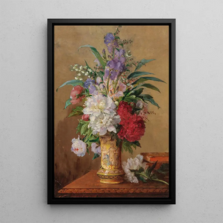 Charles Philipard - A Lavish Bouquet of Flowers with Peonies in a Vase with the Image of a Saint.webp