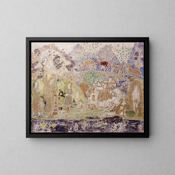 Figuren und Hirsche - Charles Prendergast — gerahmtes Bild an der Wand
