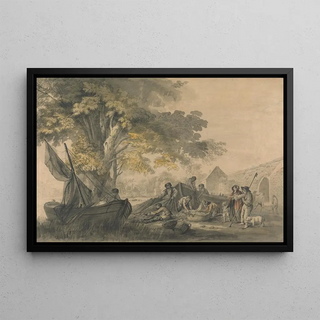 Charles Robertson - Boats Fishermen and Peasents near a Weir.webp