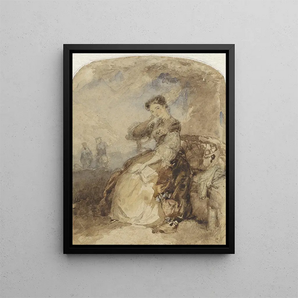 Dame sitzend auf einer Bank unter einem Baum mit einem Buch in der Hand - Charles Rochussen — gerahmtes Bild an der Wand