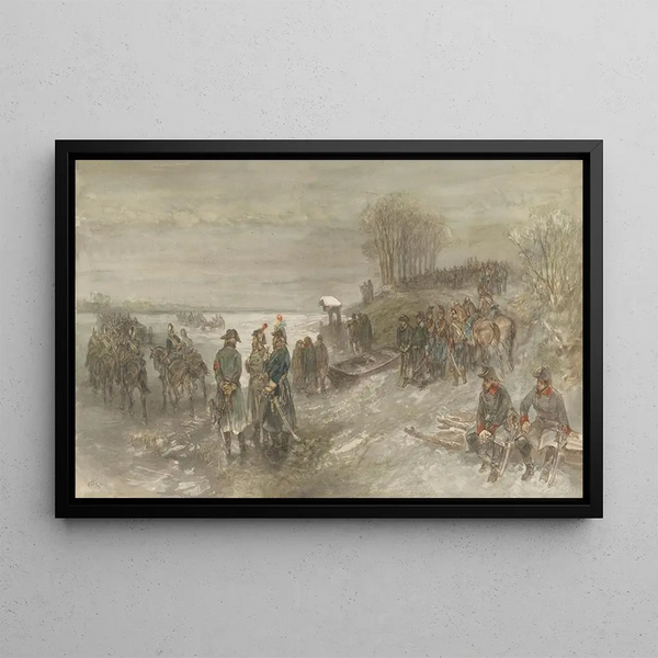 Französische Truppen, die einen gefrorenen Fluss überqueren - Charles Rochussen — gerahmtes Bild an der Wand