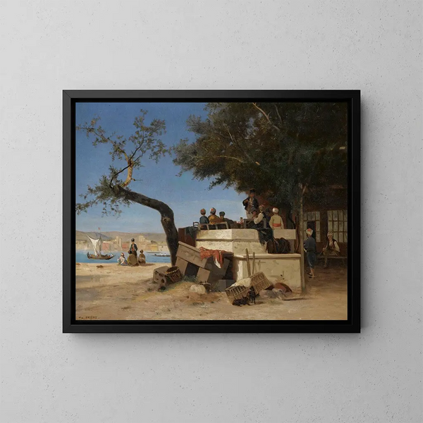 Am Café - Charles Théodore Frère — gerahmtes Bild an der Wand